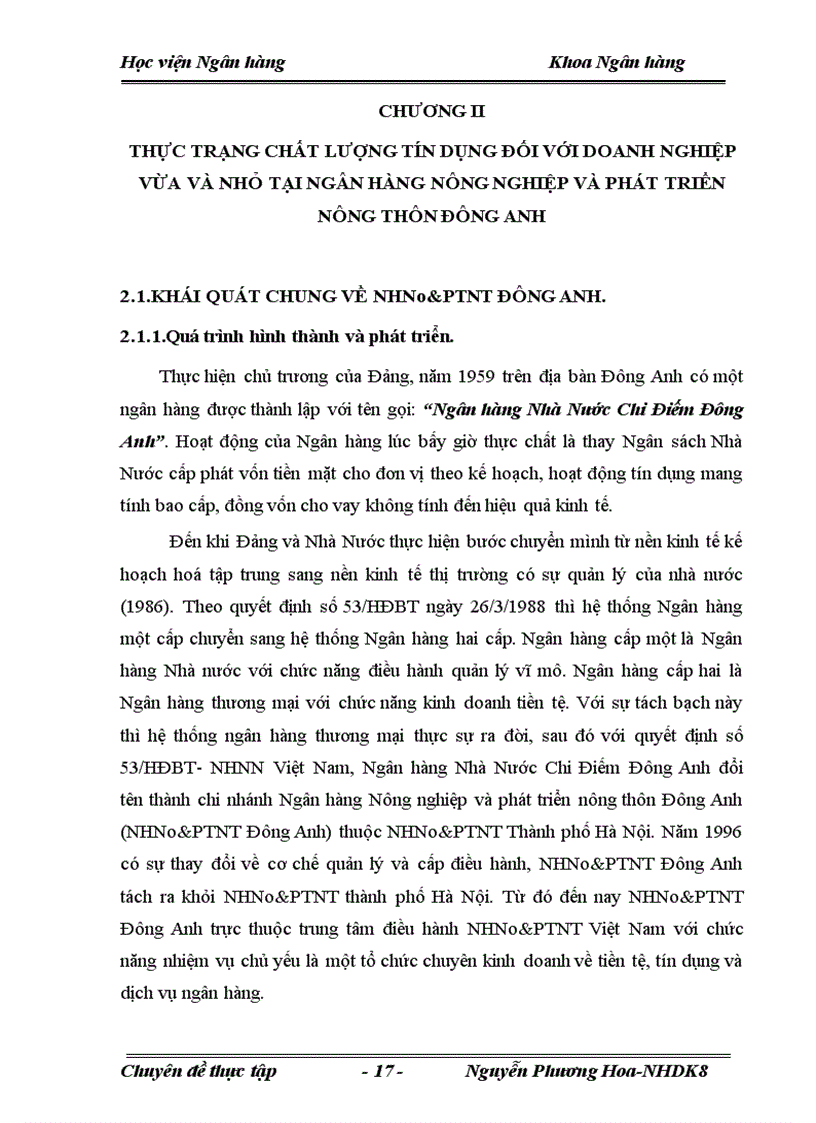 image for page Giải pháp nhằm nâng cao chất lượng tín dụng đối với doanh nghiệp vừa và nhỏ tại Ngân hàng nông nghiệp và Phát triển nông thôn Đông Anh 1