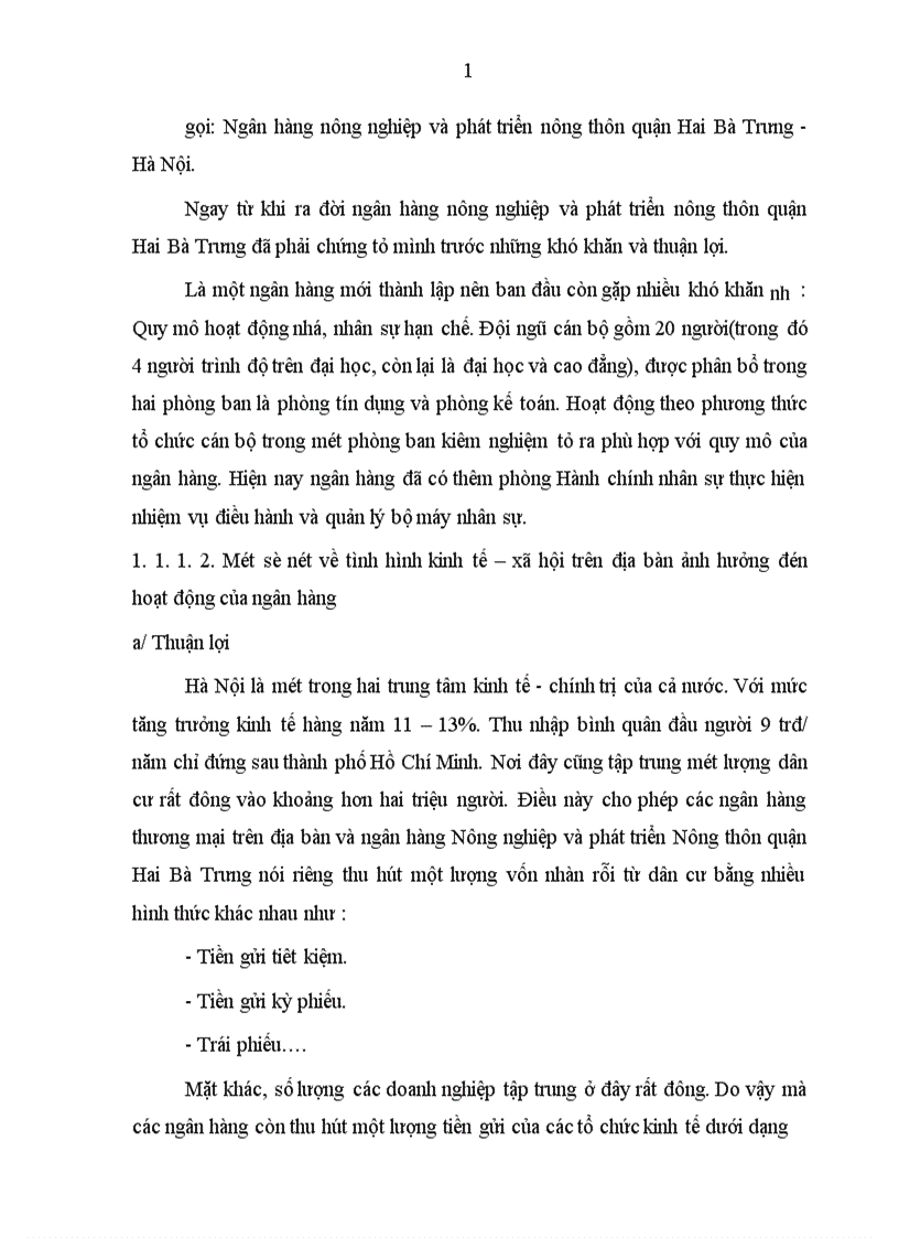 Một số giải pháp chủ yếu nhằm nâng cao lợi nhuận tại Chi nhánh NHNo PTNT quận Hai Bà Trưng Hà Nội 1
