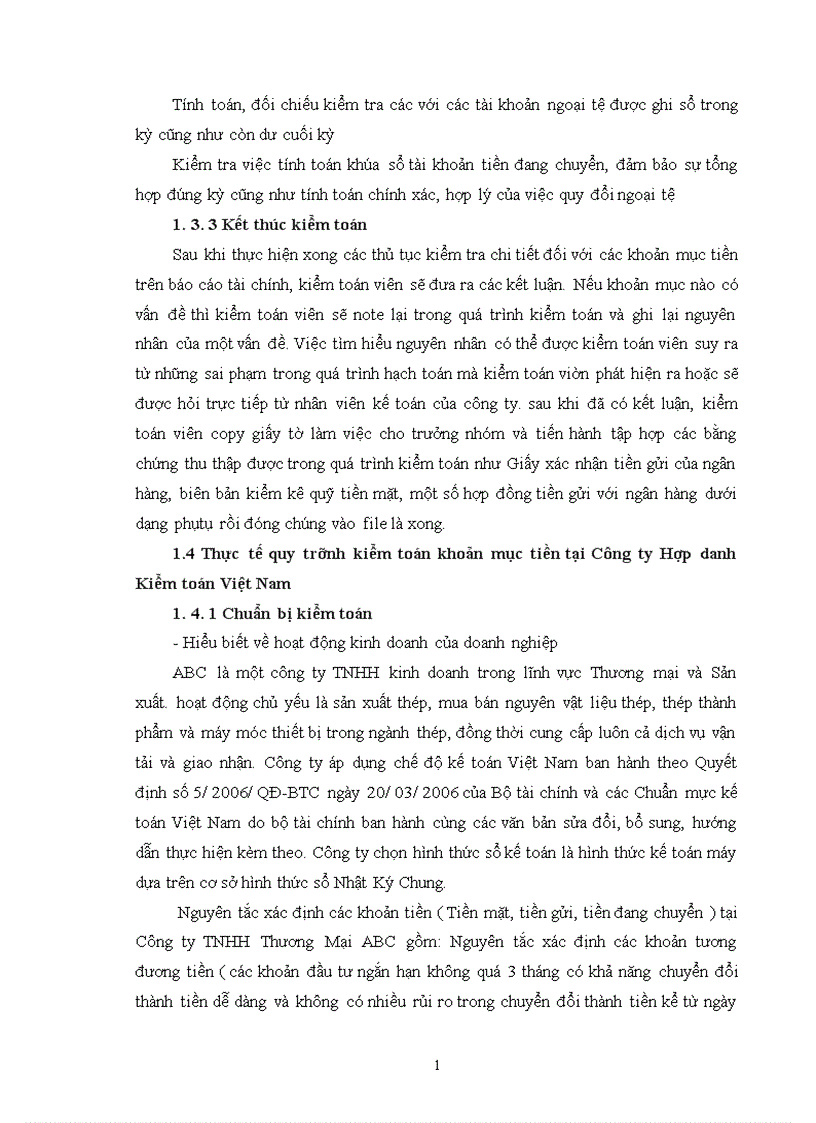 image for page Quy trình kiểm toán khoản mục tiền trong kiểm toán báo cáo tài chính do Công ty Hợp danh Kiểm toán Việt Nam thực hiện