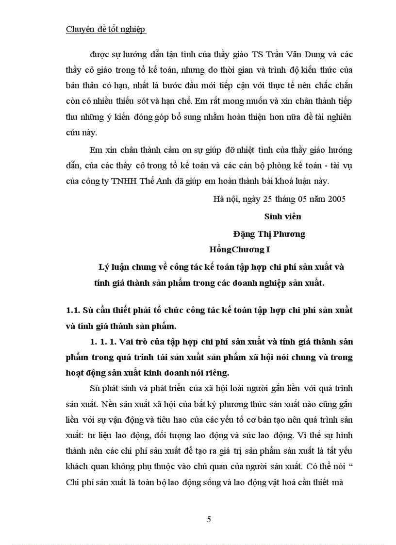 image for page Công tác kế toán tập hợp chi phí sản xuất và tính giá thành sản phẩm tại Công ty TNHH Thế Anh 1