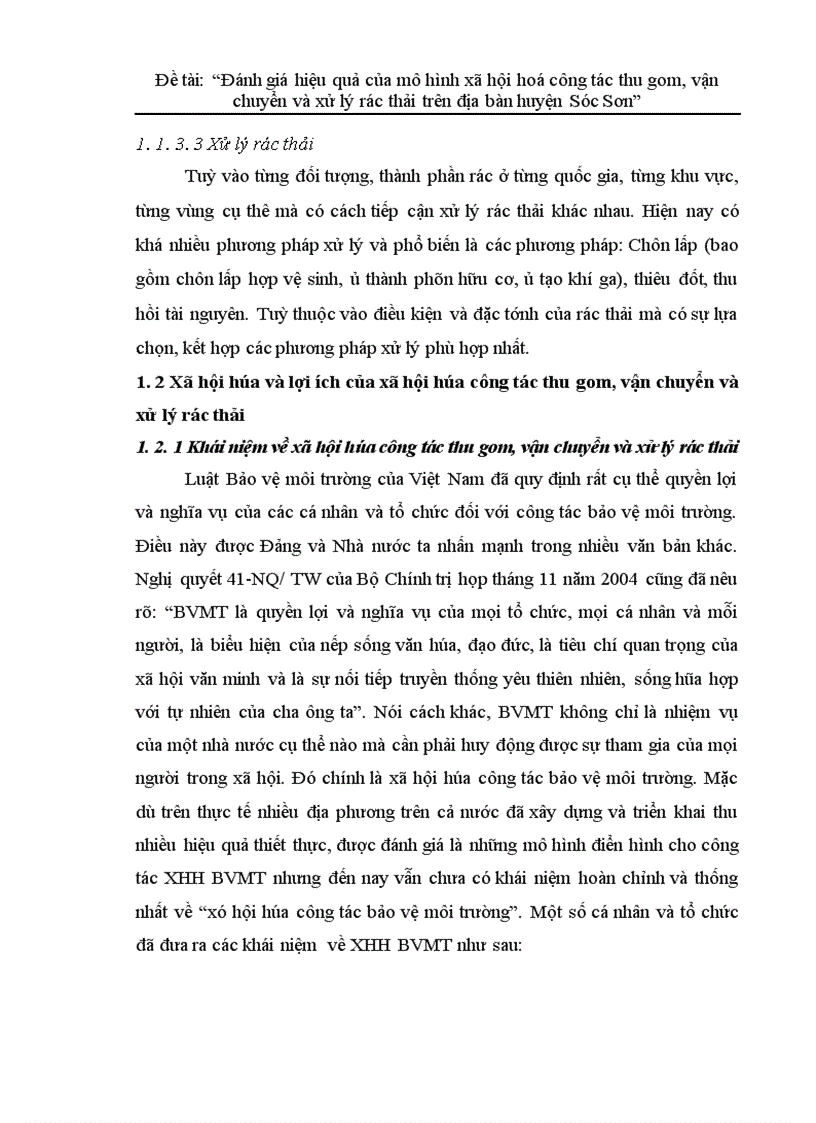 image for page Đánh giá hiệu quả của mô hình xã hội hoá công tác thu gom vận chuyển và xử lý rác thải trên địa bàn huyện Sóc Sơn