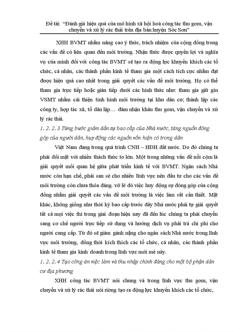image for page Đánh giá hiệu quả của mô hình xã hội hoá công tác thu gom vận chuyển và xử lý rác thải trên địa bàn huyện Sóc Sơn