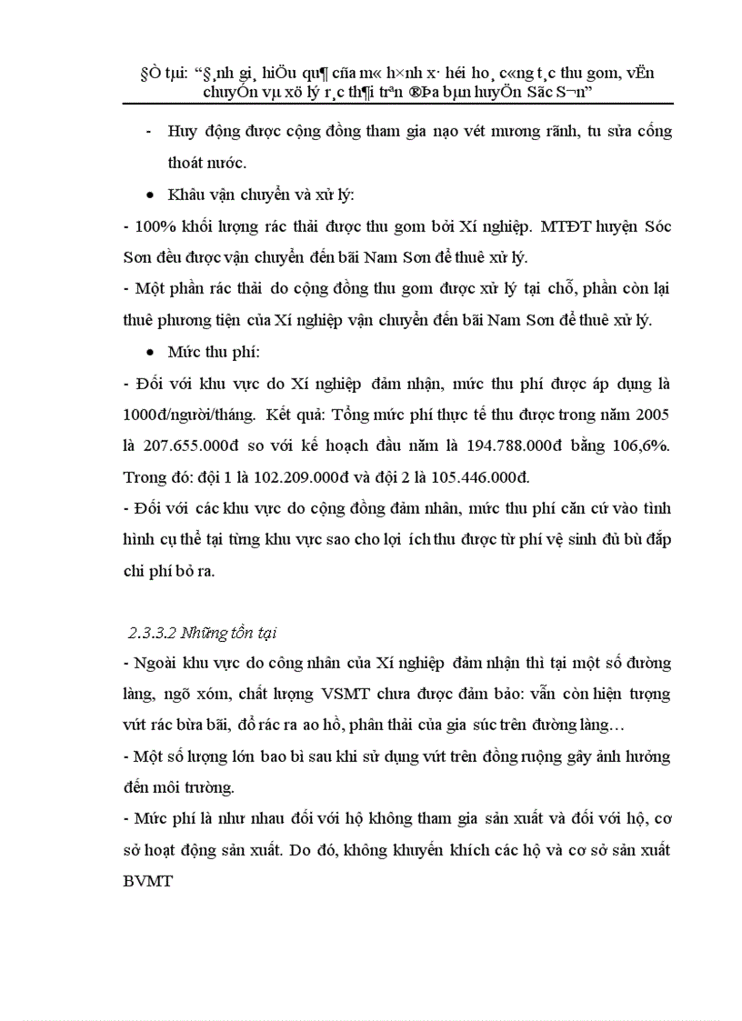 image for page Đánh giá hiệu quả của mô hình xã hội hoá công tác thu gom vận chuyển và xử lý rác thải trên địa bàn huyện Sóc Sơn