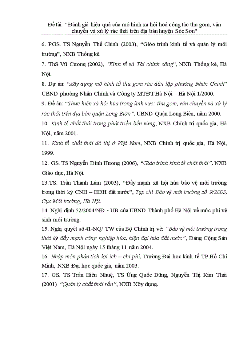 image for page Đánh giá hiệu quả của mô hình xã hội hoá công tác thu gom vận chuyển và xử lý rác thải trên địa bàn huyện Sóc Sơn