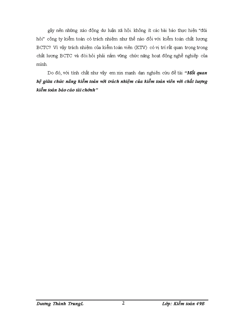 Mối quan hệ giữa chức năng kiểm toán với trách nhiệm của kiểm toán viên với chất lượng kiểm toán báo cáo tài chính 1