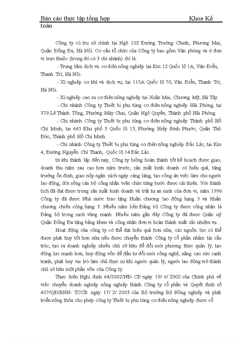 image for page Tổ chức bộ máy kế toán và đánh giá chung về tình hình Công ty cổ phần thiết bị phụ tùng cơ điện