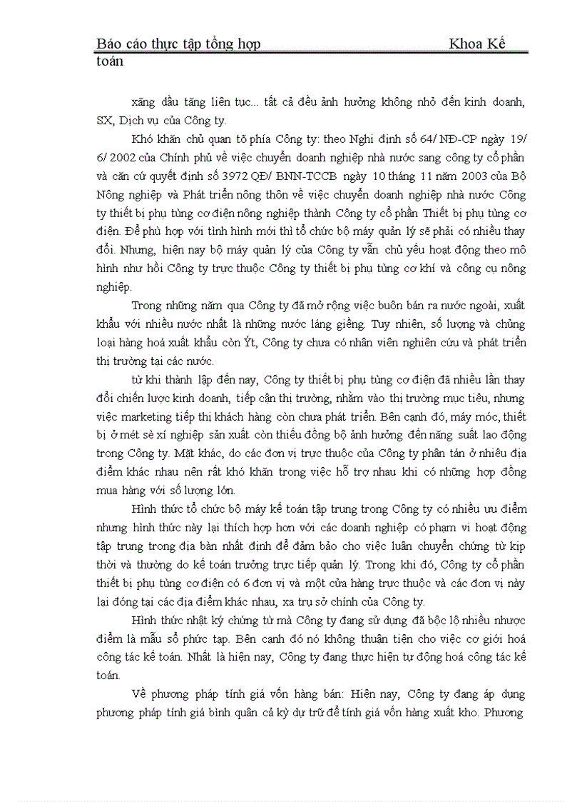 image for page Tổ chức bộ máy kế toán và đánh giá chung về tình hình Công ty cổ phần thiết bị phụ tùng cơ điện
