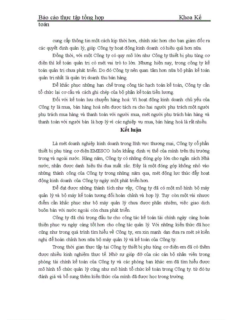 image for page Tổ chức bộ máy kế toán và đánh giá chung về tình hình Công ty cổ phần thiết bị phụ tùng cơ điện