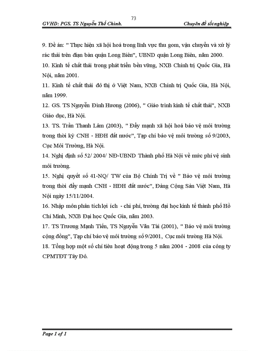 image for page Đánh giá hiệu quả của mô hình thực hiện xã hội hoá công tác thu gom vận chuyển xử lý chất thải rắn tại quận Tây Hồ 1