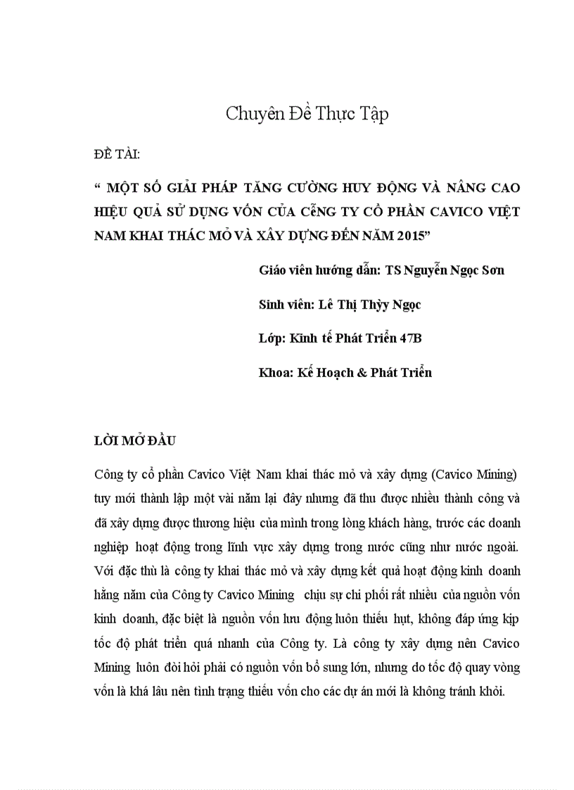 Thực trạng và giải pháp cho việc sử dụng hiệu quả nguồn vốn chủ sở hữu của công ty cổ phần Cavico Việt Nam khai thác mỏ và xây dựng