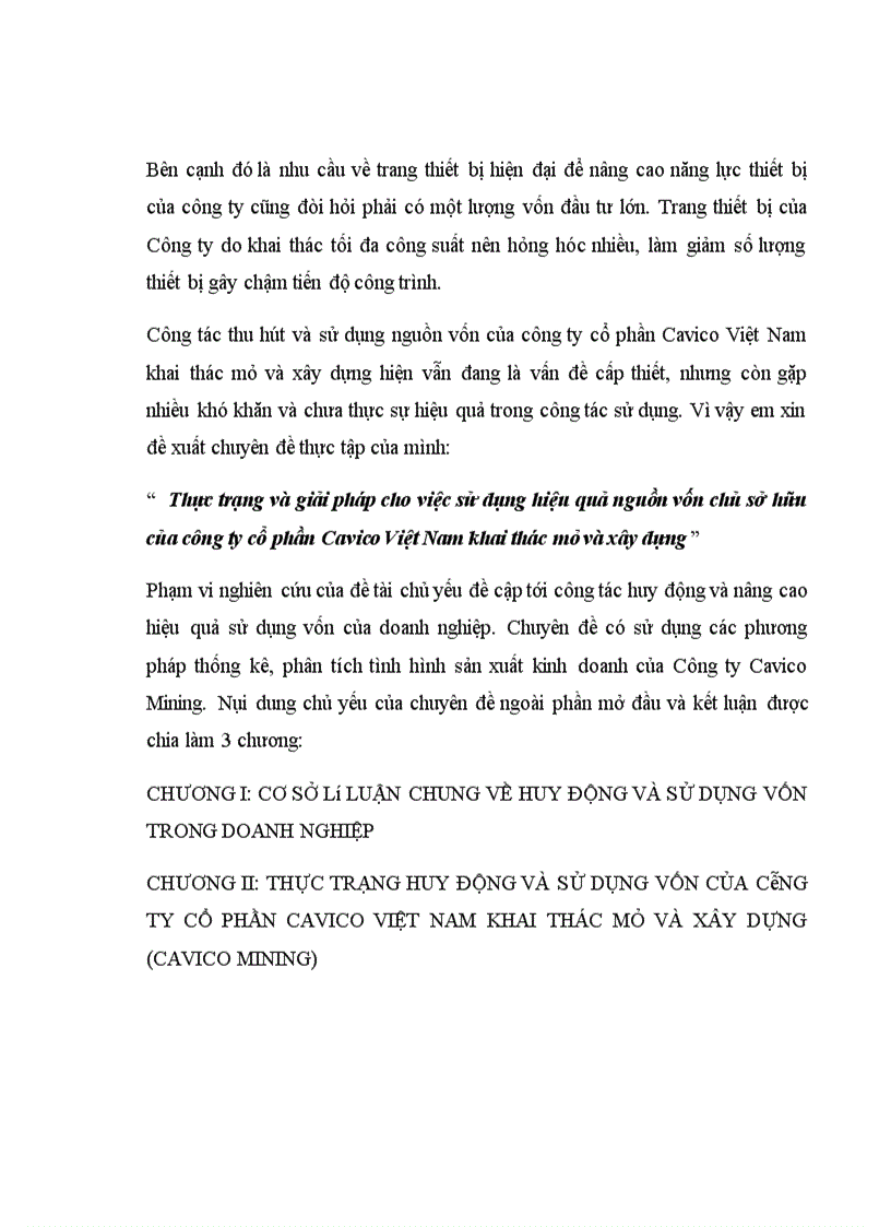 image for page Thực trạng và giải pháp cho việc sử dụng hiệu quả nguồn vốn chủ sở hữu của công ty cổ phần Cavico Việt Nam khai thác mỏ và xây dựng