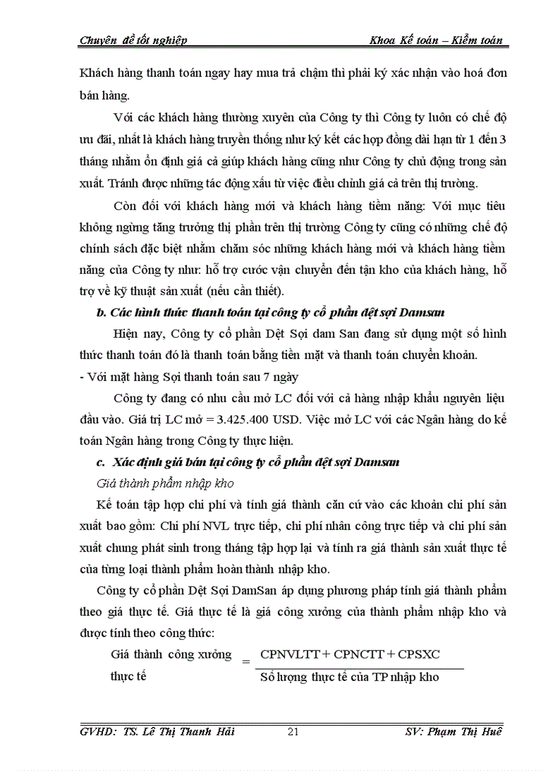 image for page Kế toán tiêu thụ thành phẩm sợi tại công ty cổ phần dệt sợi Damsan 1