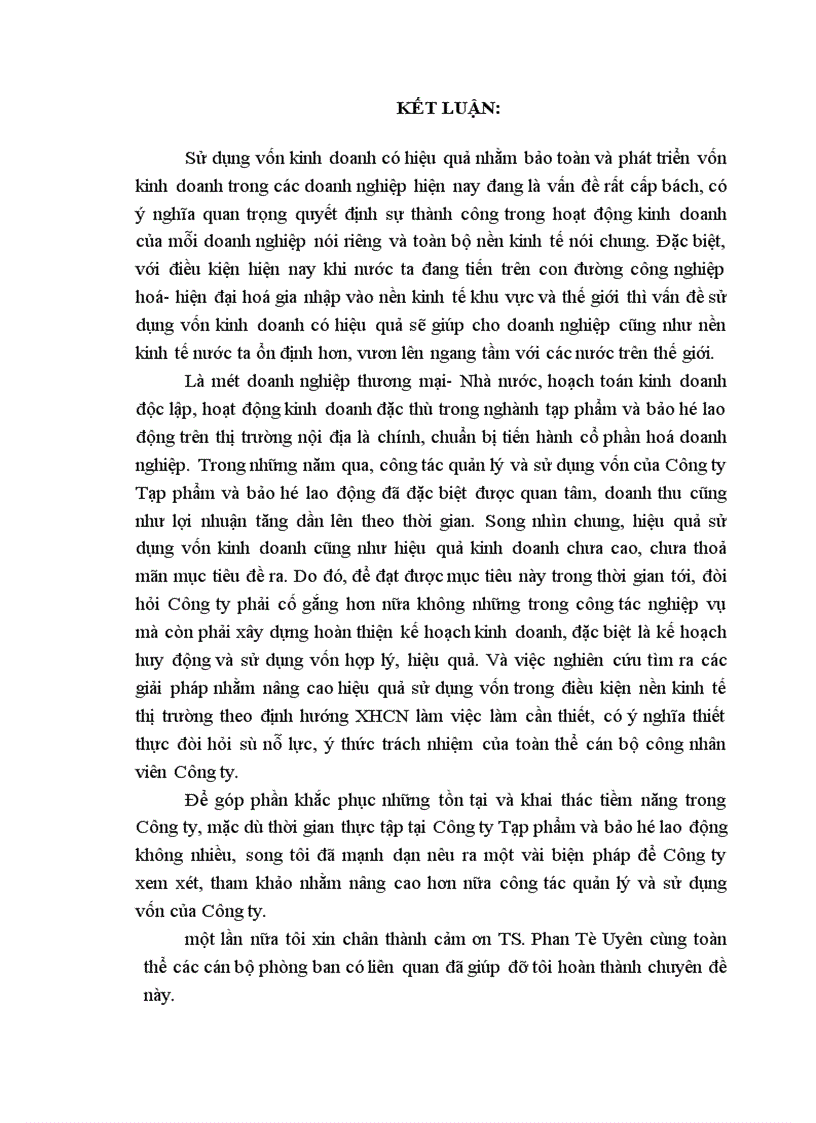 image for page Một số biện pháp nâng cao hiệu quả sử dụng vốn kinh doanh tại Công ty Tạp phẩm và bảo hộ lao động 1