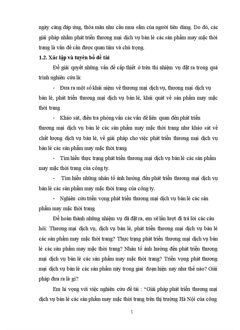 Giải pháp phát triển thương mại dịch vụ bán lẻ các sản phẩm may mặc thời trang trên thị trường Hà Nội của công ty TMDV thời trang Hà Nội