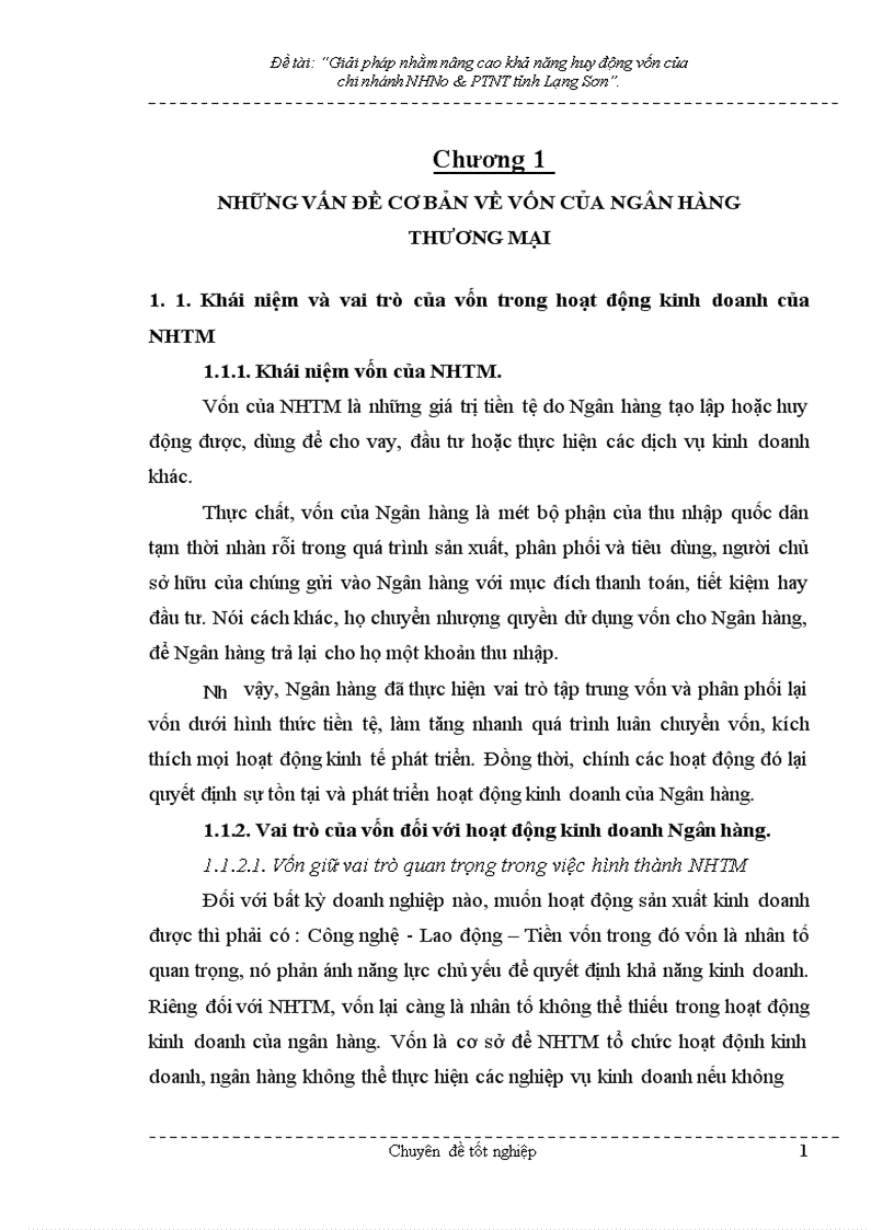 Giải pháp nhằm nâng cao hiệu quả huy động vốn tại chi nhánh NHNo PTNT Tỉnh Lạng Sơn 1