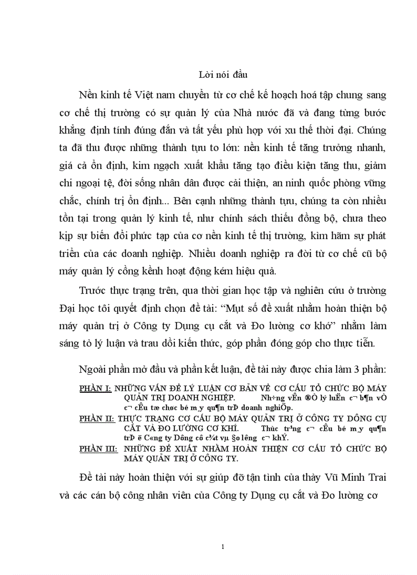 Môt số đề xuất nhằm hoàn thiện bộ máy quản trị ở Công ty Dụng cụ cắt và Đo lường cơ khí 1
