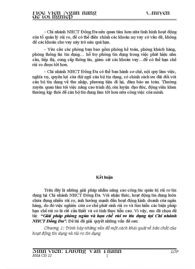 image for page Giải pháp hạn chế rủi ro tín dụng tại Chi nhánh Ngân hàng Công Thương khu vực Đống Đa 1