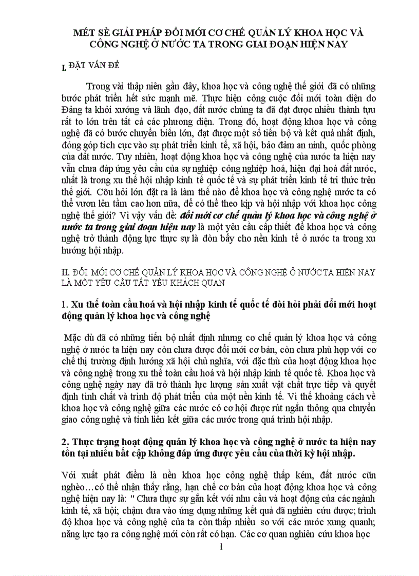 Một số giải pháp đổi mới cơ chế quản lý khoa học và công nghệ ở nước ta trong giai đoạn hiện nay
