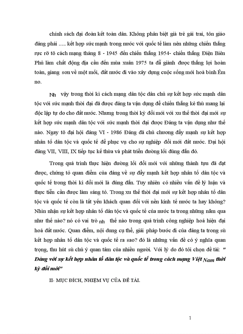 Đảng với sự kết hợp nhân tố dân tộc và quốc tế trong cách mạng Việt Nam thời kỳ đổi mới 1