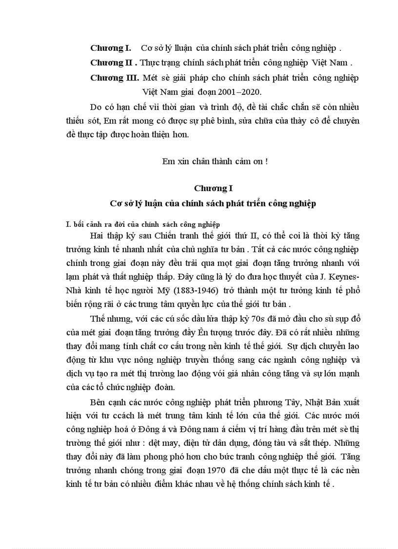 Một số giải pháp hoàn thiện chính sách phát triển công nghiệp Việt Nam giai đoạn 2001 2020