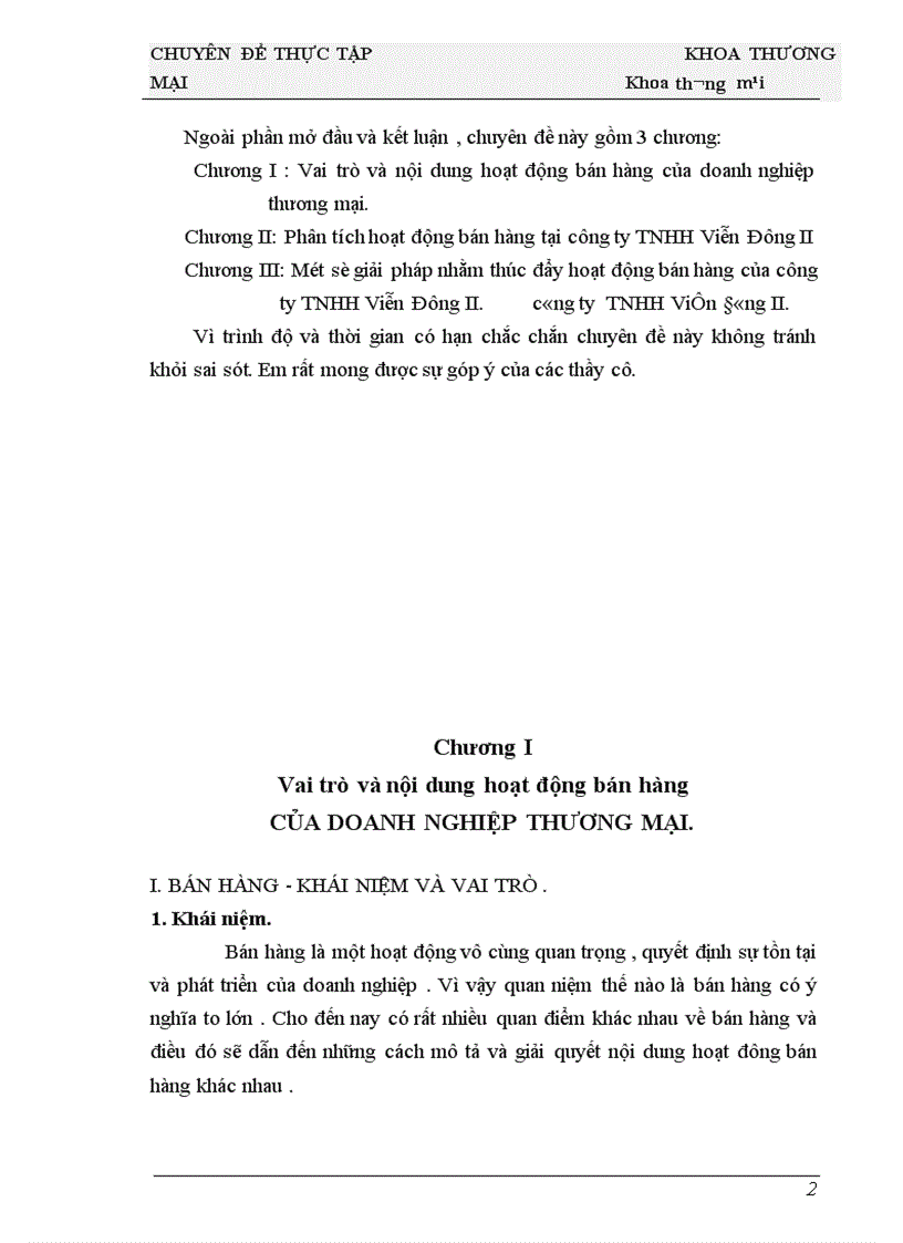 Một số giải pháp nhằm thúc đẩy hoạt động bán hàng của công ty TNHH Viễn Đông II 1
