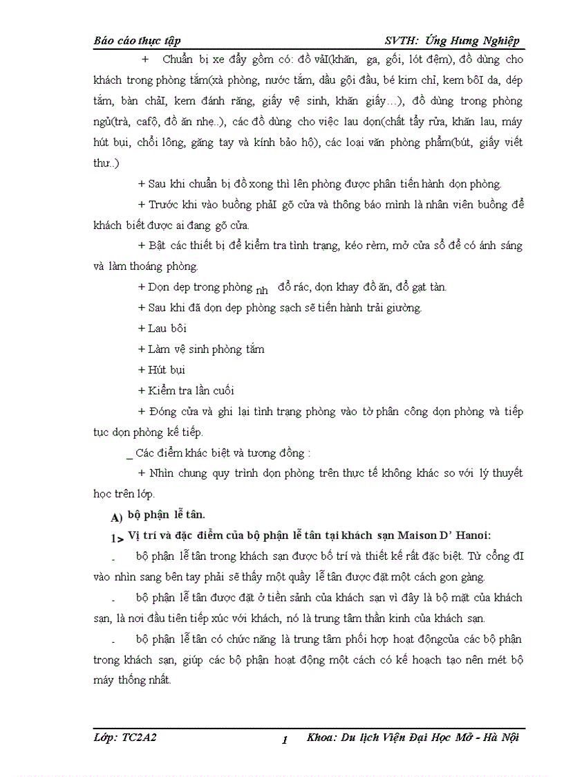 image for page Báo cáo thực tập tổng hợp tại khách sạn Maison D Hanoi Hanova
