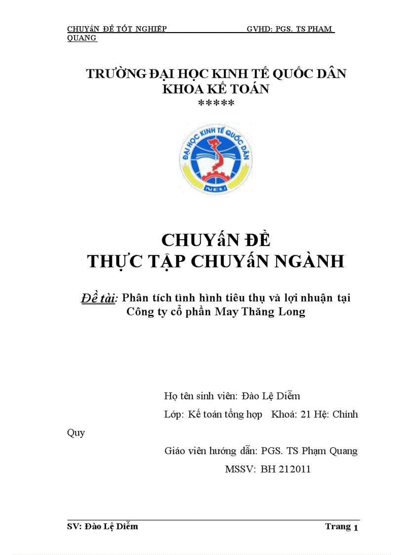 Phân tích tình hình tiêu thụ và lợi nhuận tại Công ty Cổ Phần May Thăng Long