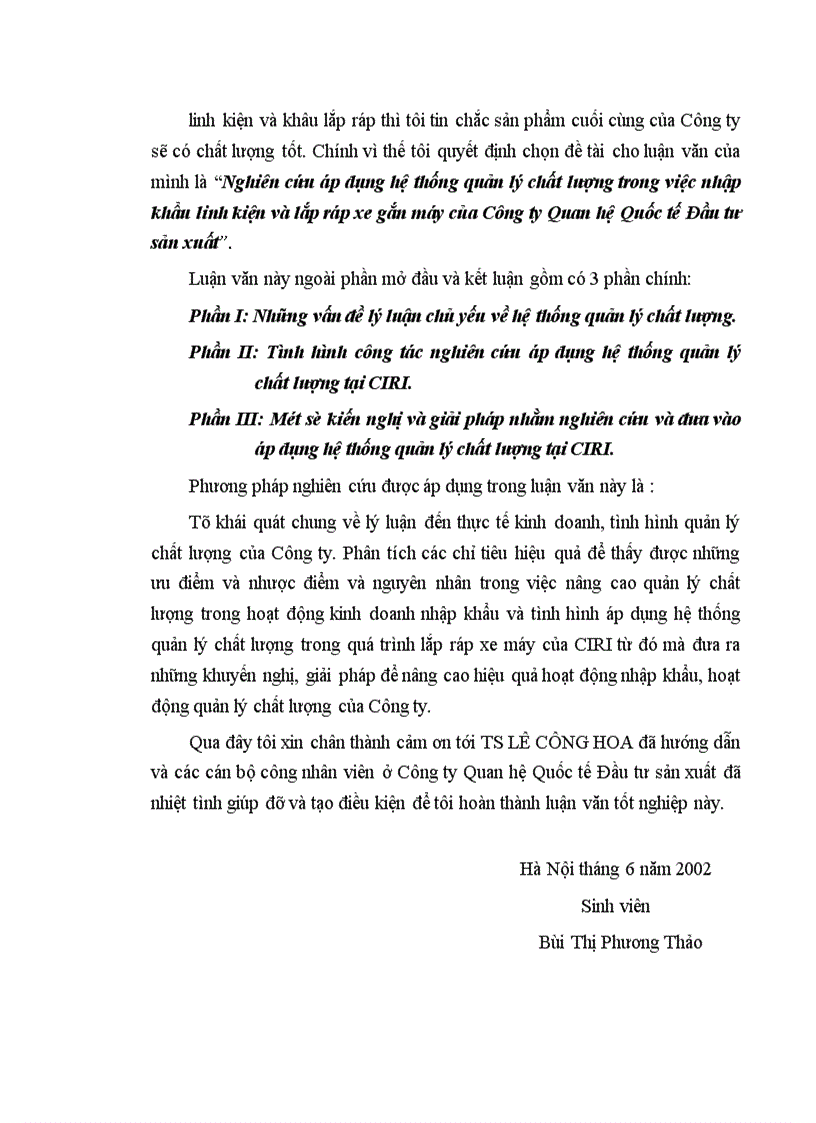 image for page Nghiên cứu áp dụng hệ thống quản lý chất lượng trong việc nhập khẩu linh kiện và lắp ráp xe gắn máy của Công ty Quan hệ Quốc tế Đầu tư sản xuất 1