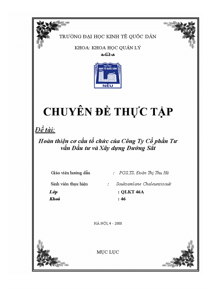 Hoàn thiện cơ cấu tổ chức của Cụng Ty Cổ phần Tư vấn Đầu tư và Xõy dựng Đường Sắt