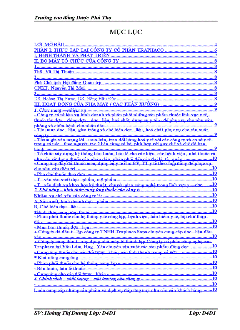 Báo cáo thực tập tổng hợp tại Công ty cổ phần Traphaco và khoa Dược Bệnh Viện Giao thông Vận Tải Trung Ương