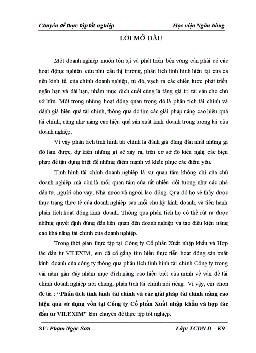image for page Phân tích tình hình tài chính và các giải pháp tài chính nâng cao hiệu quả sử dụng vốn tại Công ty Cổ phần Xuất nhập khẩu và hợp tác đầu tư VILEXIM 1