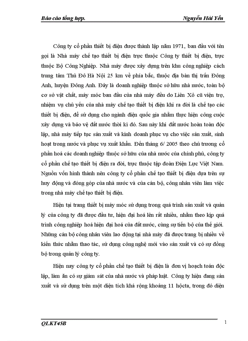lịch sử phát triển tình hình quản lý tổ chức của công ty công ty cổ phần thiết bị điện