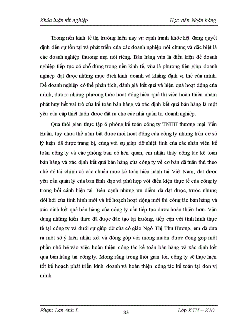 image for page Kế toán bán hàng và xác định kết quả bán hàng tại công ty TNHH thương mại Yến Huân