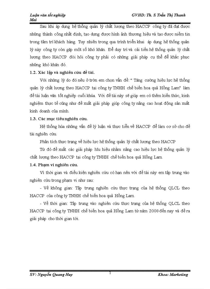 image for page Tăng cường hiệu lực hệ thống quản lý chất lượng theo HACCP tại công ty TNHH chế biến hoa quả Hồng Lam 1