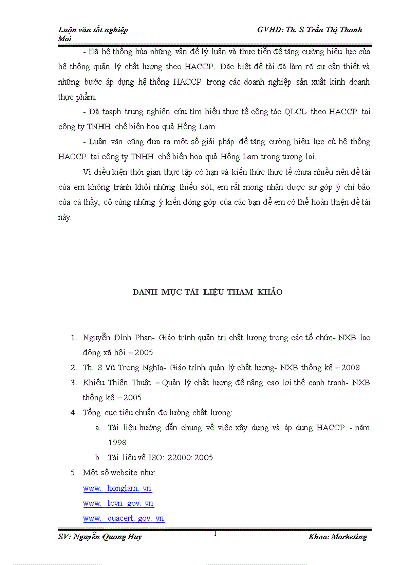 image for page Tăng cường hiệu lực hệ thống quản lý chất lượng theo HACCP tại công ty TNHH chế biến hoa quả Hồng Lam 1