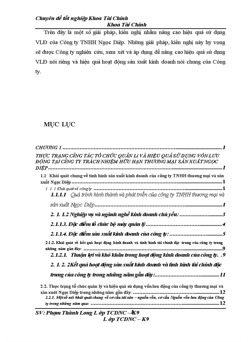 image for page Một số giải pháp kiến nghị nhằm tăng cường quản lý và nâng cao hiệu quả sử dụng VLĐ tại công ty TNHH Ngọc Diệp 1
