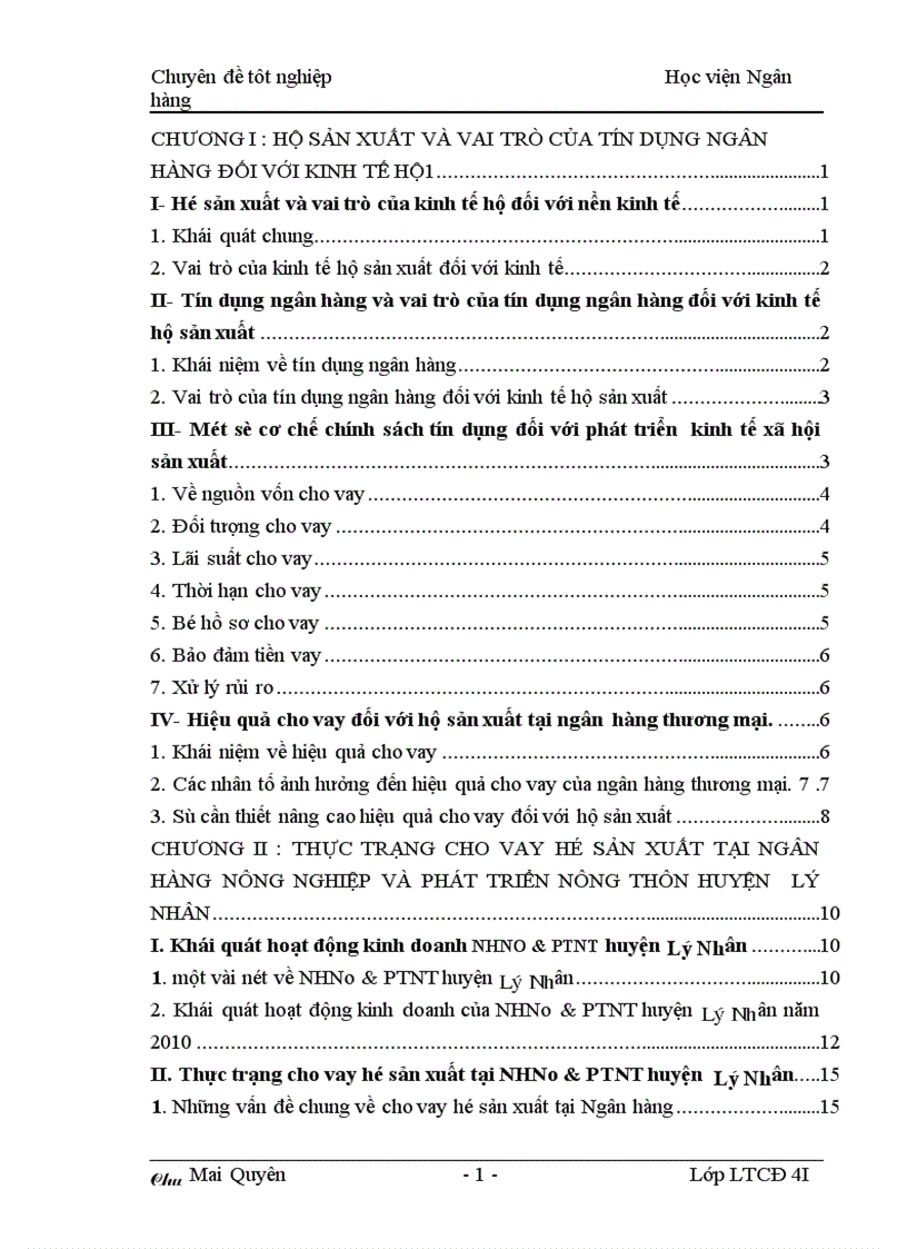 image for page Một số giải pháp nâng cao hiệu quả cho vay đối với hộ sản xuất ở Ngân hàng nông nghiệp huyện Lý Nhân tỉnh Hà Nam 1