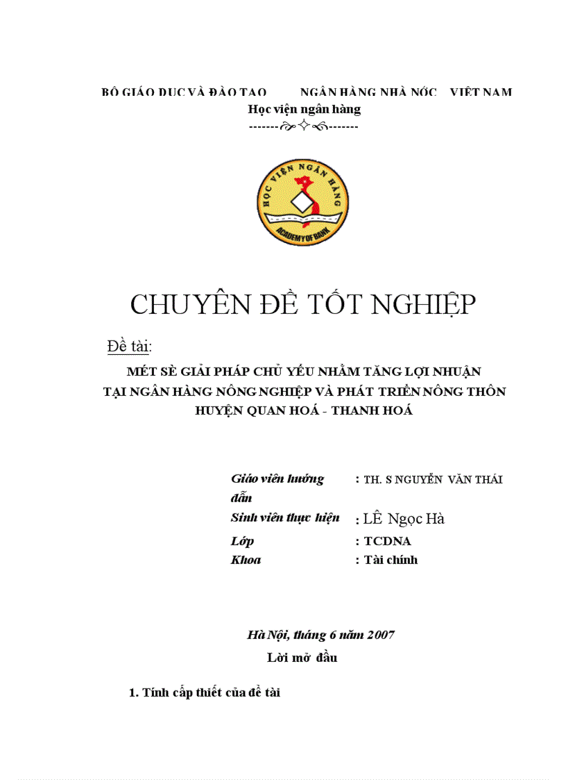 image for page Một số giải pháp chủ yếu nhằm tăng lợi nhuận tại Chi nhánh NHNo PTNT huyện Quan Hoá Thanh Hoá