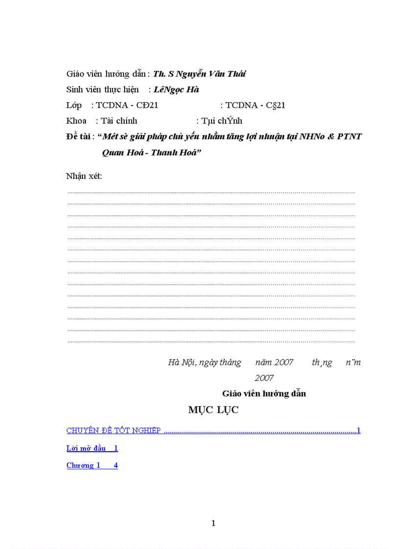 image for page Một số giải pháp chủ yếu nhằm tăng lợi nhuận tại Chi nhánh NHNo PTNT huyện Quan Hoá Thanh Hoá