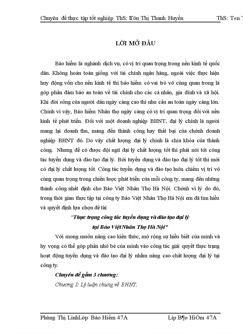 image for page Thực trạng công tác tuyển dụng và đào tạo đại lý tại Bảo Việt Nhân Thọ Hà Nội 1