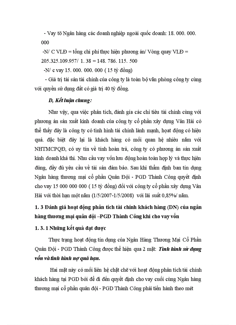 image for page Phân tích tình hình tài chính Doanh nghiệp phục vụ cho công tác Tín Dụng tại Ngân hàng thương mại Cổ phần Quân Đội PGD Thành Công