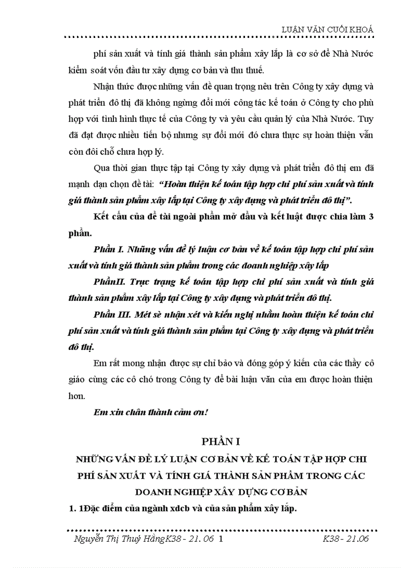 image for page Hoàn thiện kế toán tập hợp chi phí sản xuất và tính giá thành sản phẩm xây lắp tại Công ty xây dựng và phát triển đô thị 1