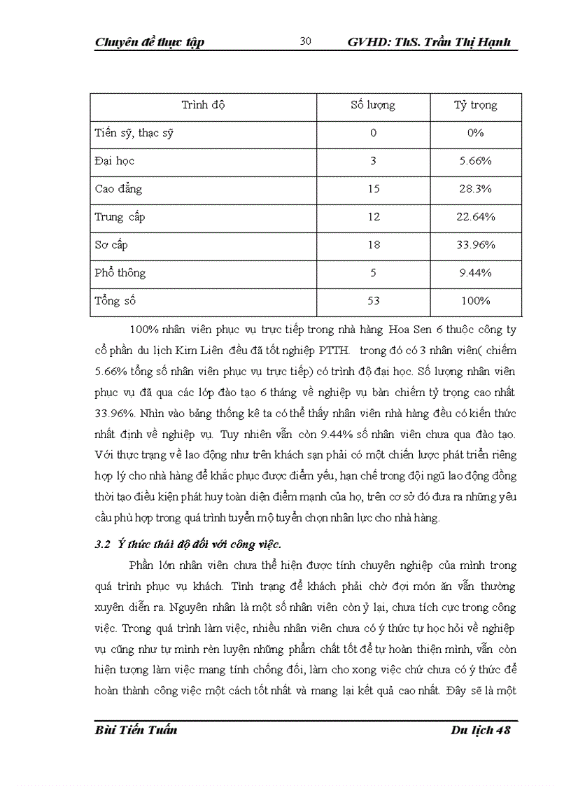 image for page Nâng cao chất lượng đội ngũ lao động của bộ phận bàn tại nhà hàng Hoa Sen 6 thuộc công ty cổ phần du lịch Kim Liên 1