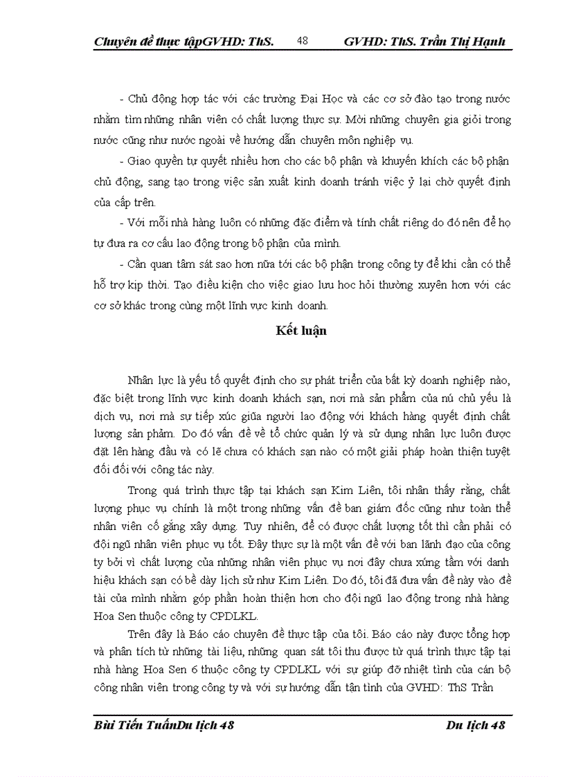 image for page Nâng cao chất lượng đội ngũ lao động của bộ phận bàn tại nhà hàng Hoa Sen 6 thuộc công ty cổ phần du lịch Kim Liên 1