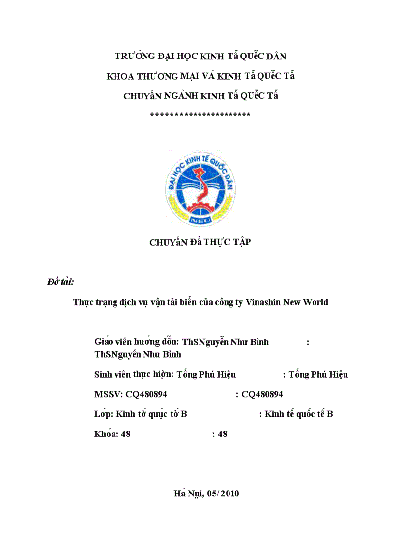 image for page Thực trạng dịch vụ vận tải biển của công ty Vinashin New World 1