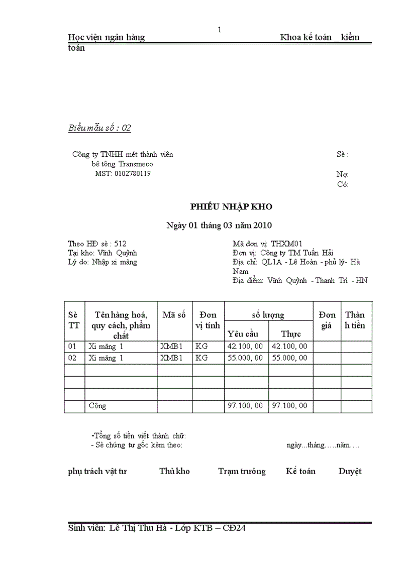 image for page Hoàn thiện công tác kế toán nguyên vật liệu tai công ty TNHH một thành viên bê tông TRANSMECO