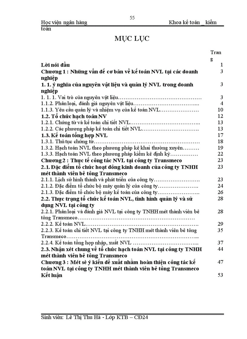 image for page Hoàn thiện công tác kế toán nguyên vật liệu tai công ty TNHH một thành viên bê tông TRANSMECO