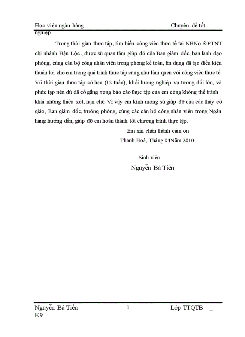 image for page Báo cáo thực tập tốt nghiệp tại NHNo PTNT chi nhánh Hậu Lộc