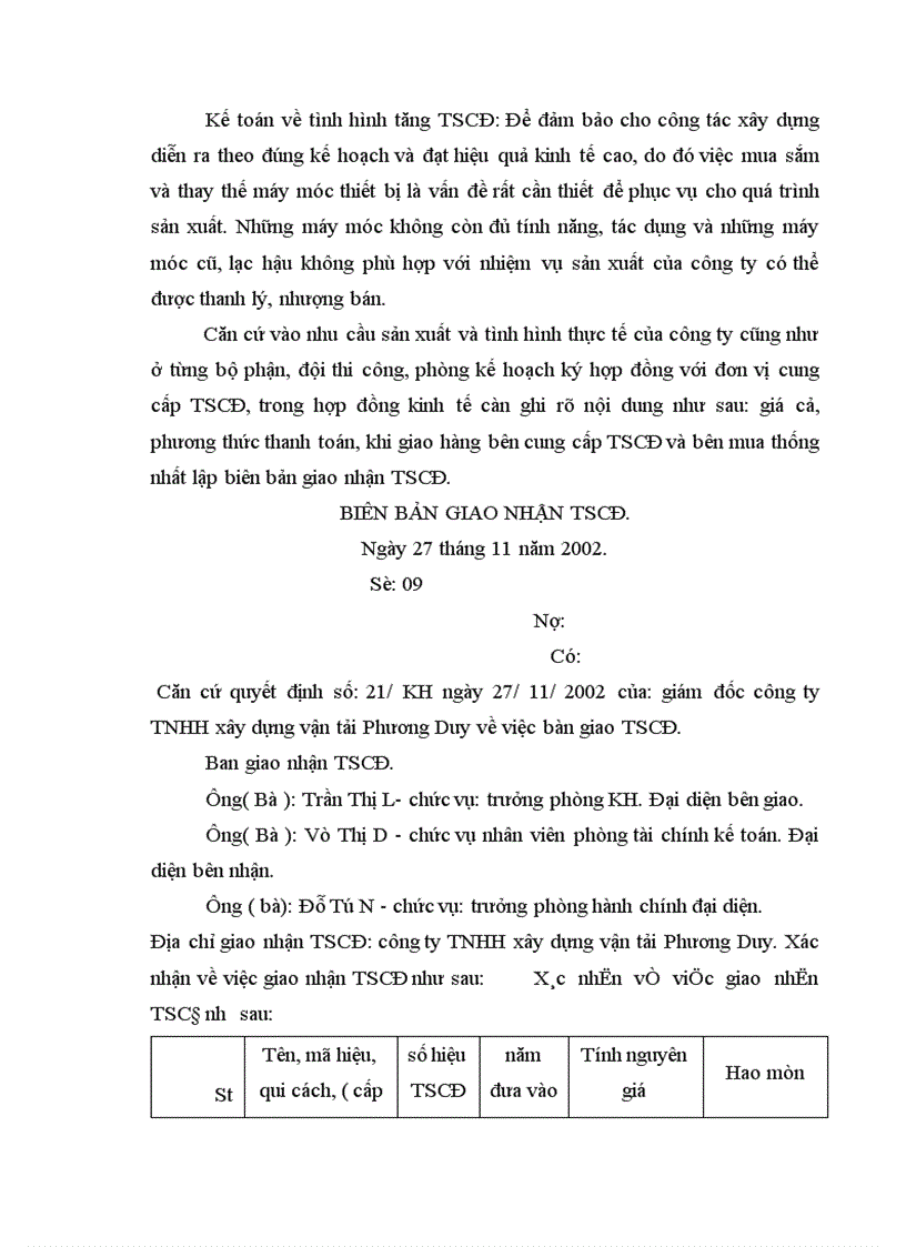 image for page Kế toán tăng giảm và trích khấu hao tài sản cố định trong công ty TNHH vận tải và xây dựng Phương Duy 1
