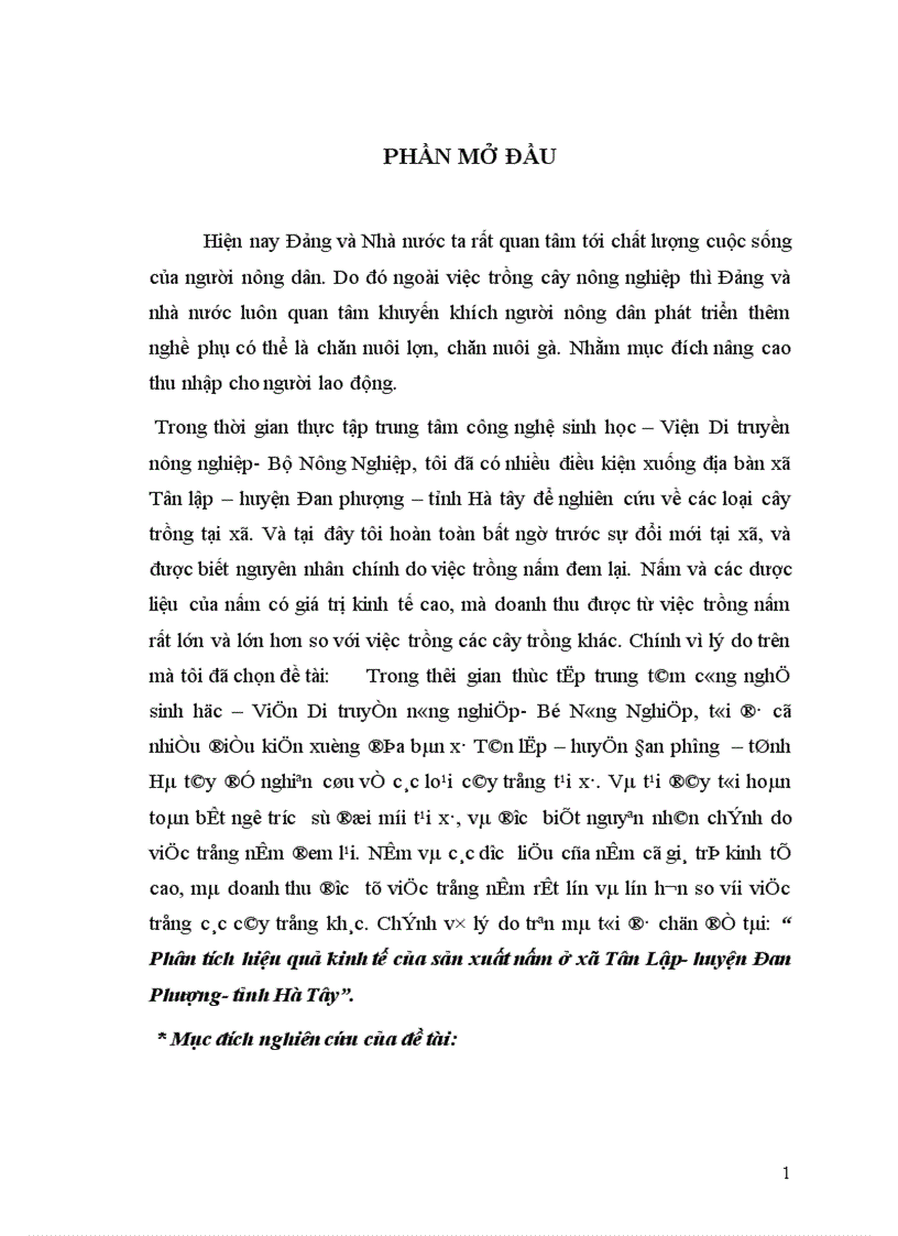 Phân tích hiệu quả kinh tế của sản xuất nấm ở xã Tân Lập huyện Đan Phượng tỉnh Hà Tây 1
